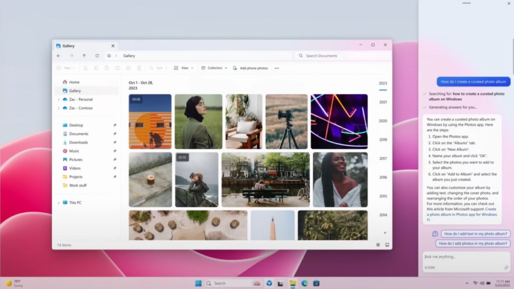 Windows 11 feature wehrre Gallery Pane in File Explorer