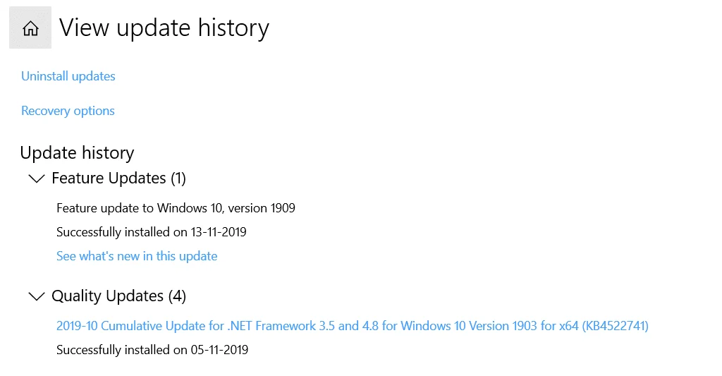 How to uninstall Windows 10 1909 4 Update History