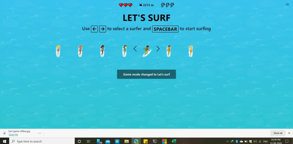 How to play Edge Surf Game in Microsoft Edge 2 Edge Surf Game running on MS Edge