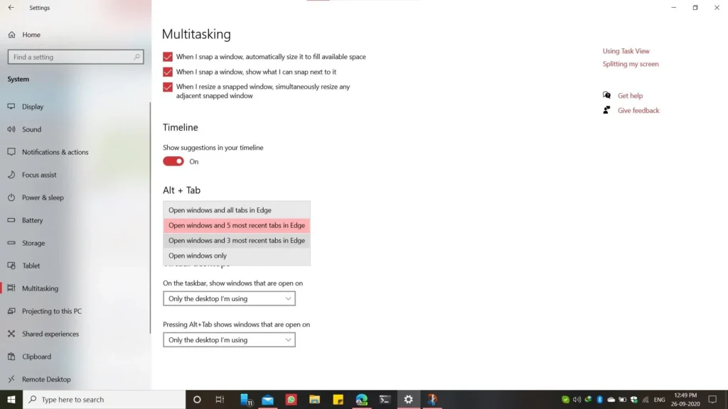 What's new in Windows 10 20H2 update 6 multitasking-20H2