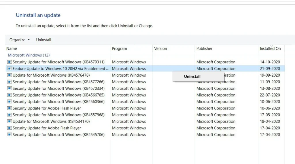 How to uninstall Windows 10 20H2 4 uninstall-20H2-enablement-package