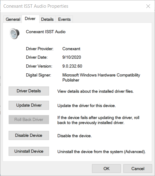 conexant audio device could not be found dell