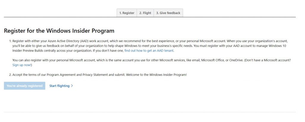 Windows Insider Program sign up