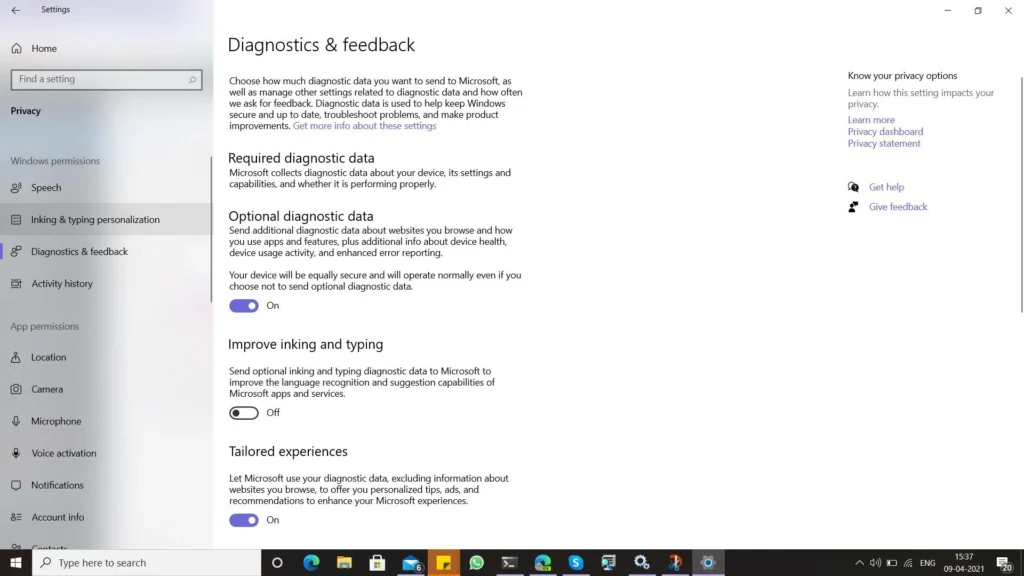 Required diagnostic data for WIP