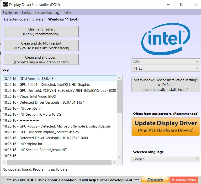 DDU to fix Display issues in Windows 11.