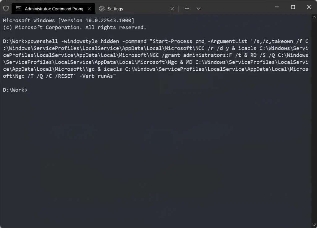 Easily resolve Windows Hello PIN not working in Windows 1 Image showing a command to Reset Windows Hello PIN not working