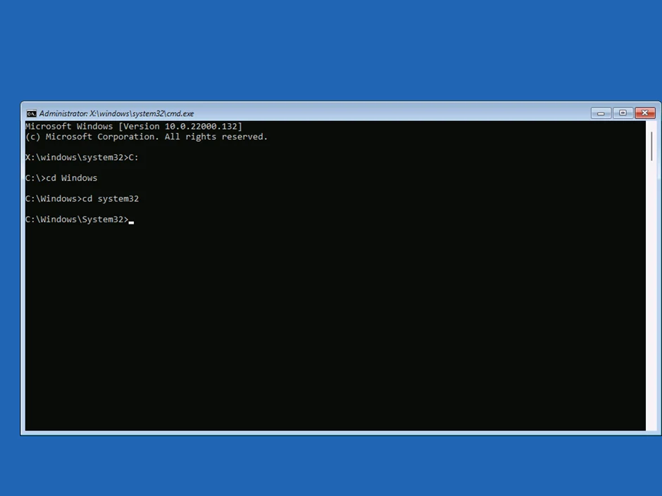 WinRE change directory for opening msconfig