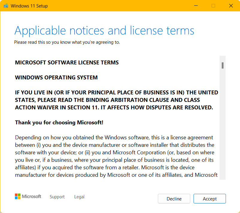 Windows 11 22H2 license terms