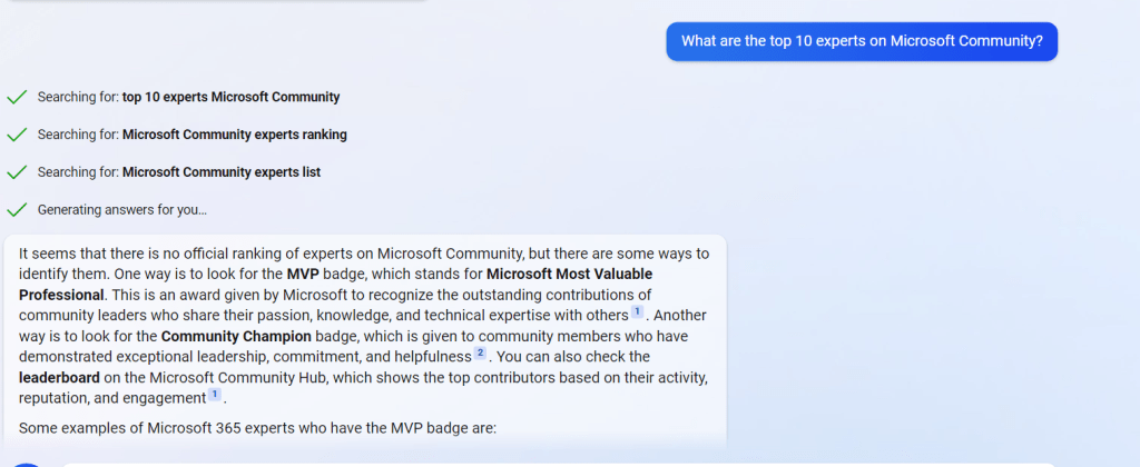 Bing Chat asked about a question