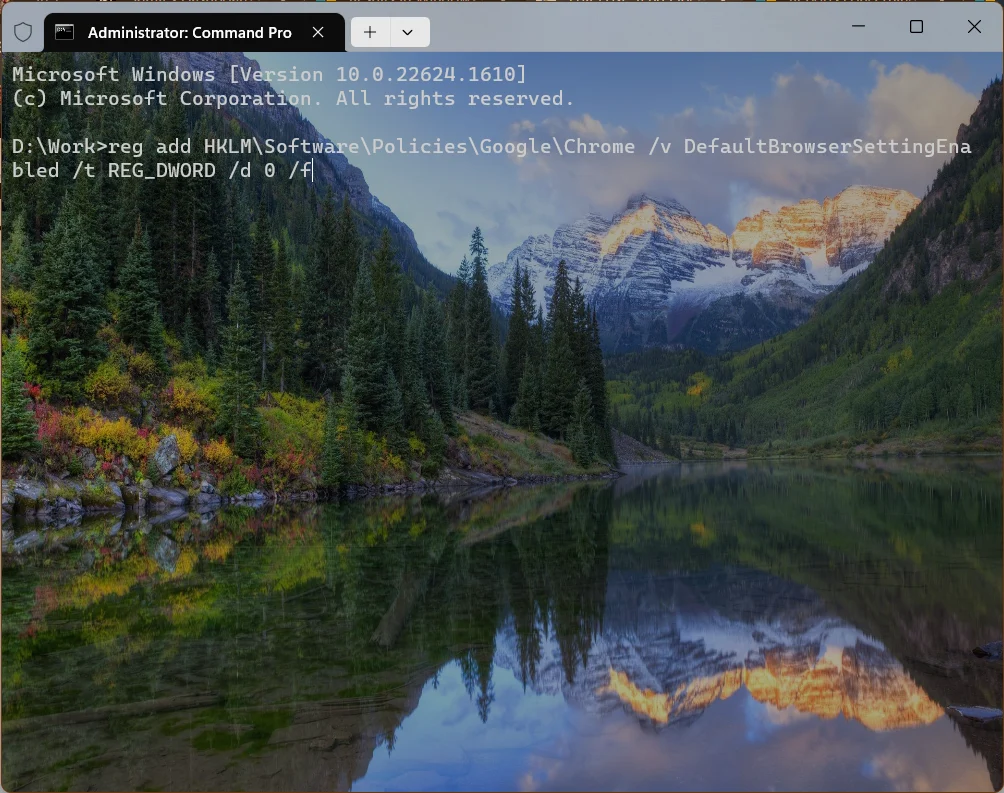 Default App Settings Window 