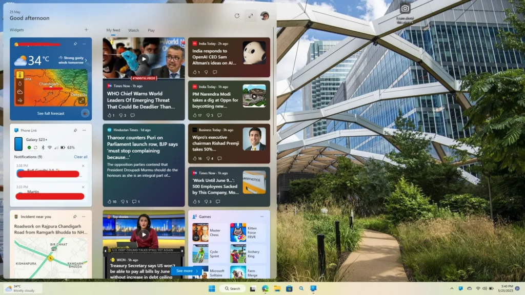 Widgets pane in KB5026446