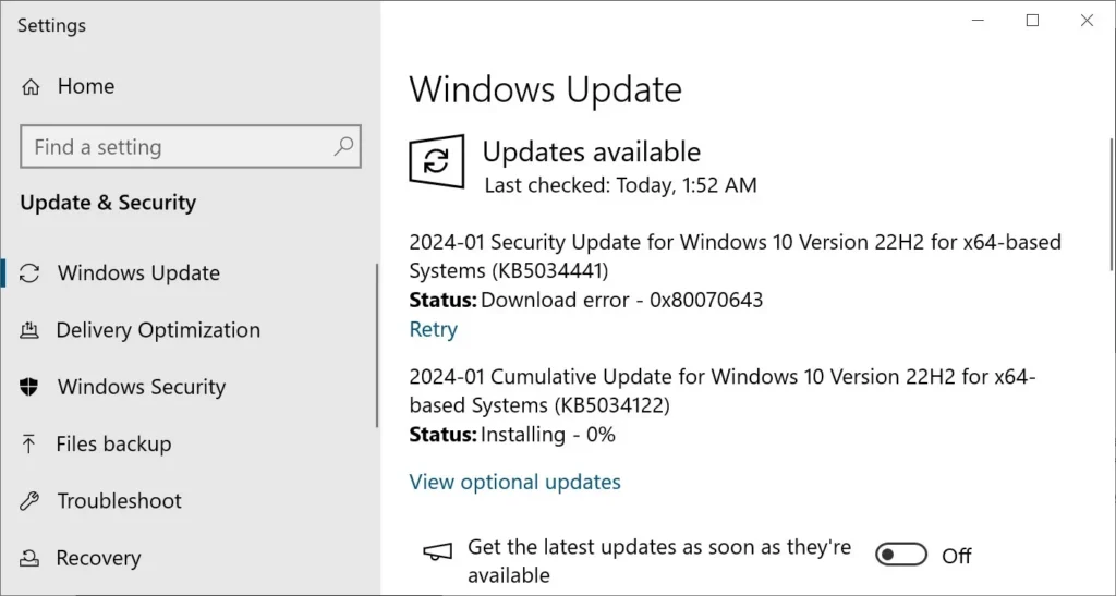 Fix error 0x80070643 for Windows 10 KB5034441 update 1 80070643 KB5034441