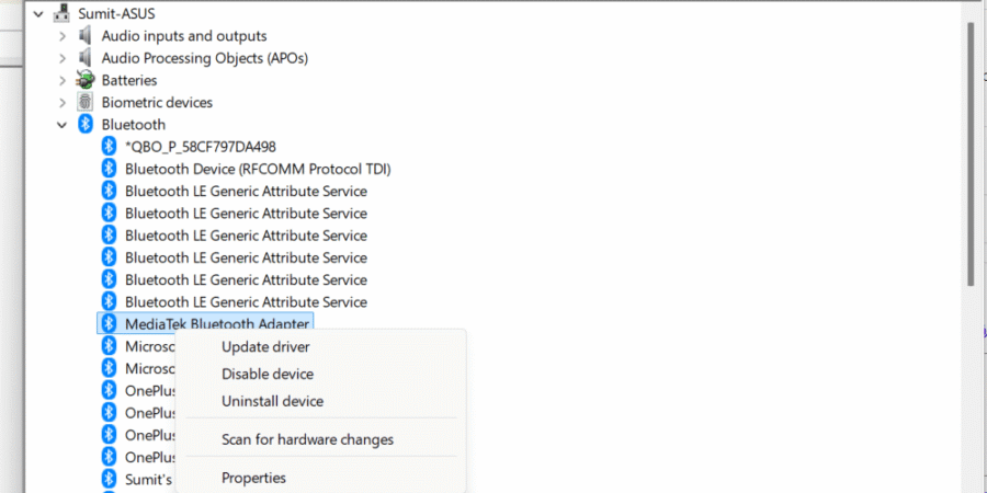 Windows 11 Bluetooth device manager