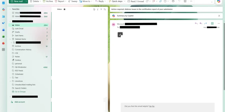 Outlook New Home page