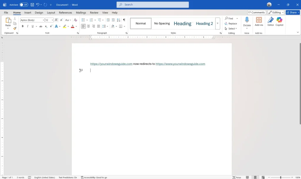 Hyperlinks in Word seen