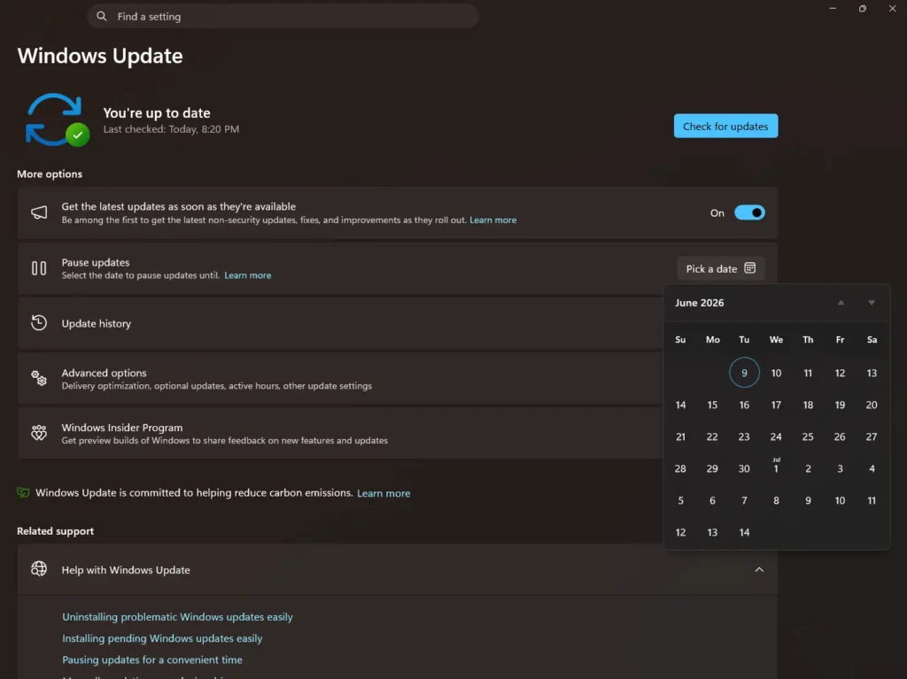 Stop windows updates in Windows 11 using Pause updates option
