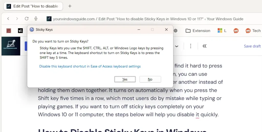 Sticky keys Windows