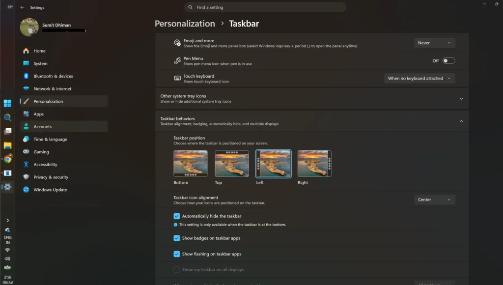 Windows 11 26H2 Taskbar improvements