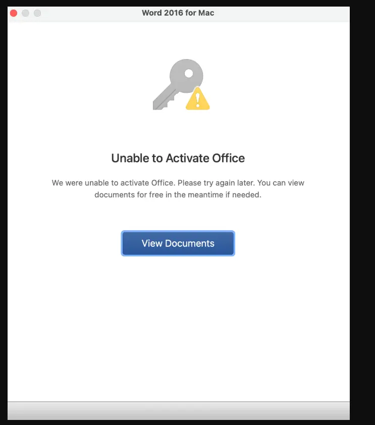 Office 2019 for mac showing activation error