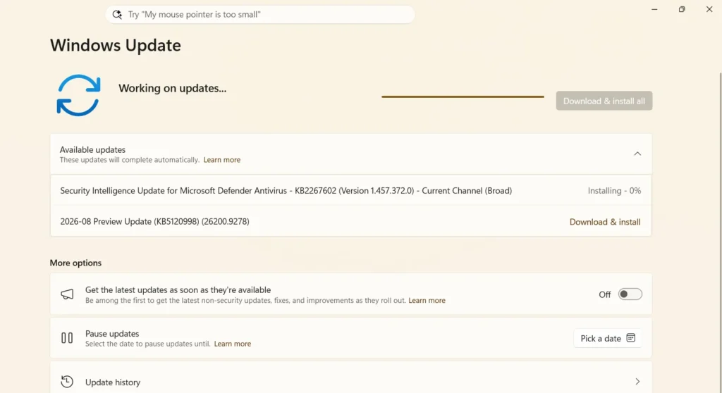Cursor not changing after installing KB5120998 in Windows 11 1 Cursor not changing after installing KB5120998