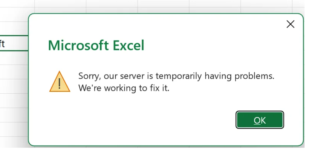 Is the Excel STOCKHISTORY function down? Check here 2 Excel STOCKHISTORY function DOWN error message